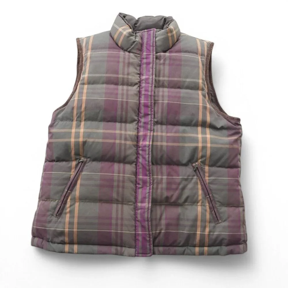 Ralph Lauren Premium Goose‎ Down Reversible Plaid Full Zip Vest Olive Women's L